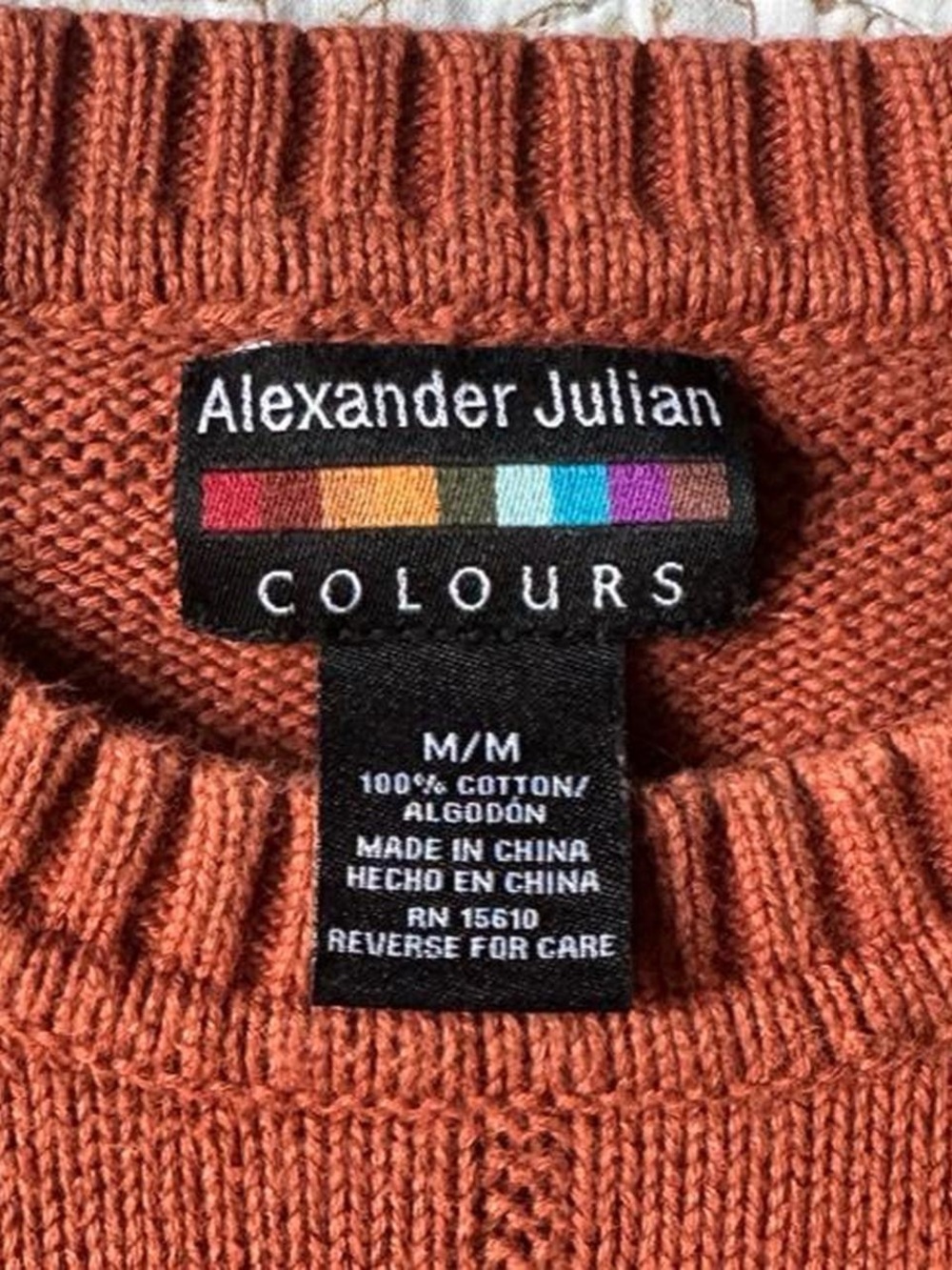 Alexander Julian orange cotton sweater with grid pattern - Picture 5 of 7